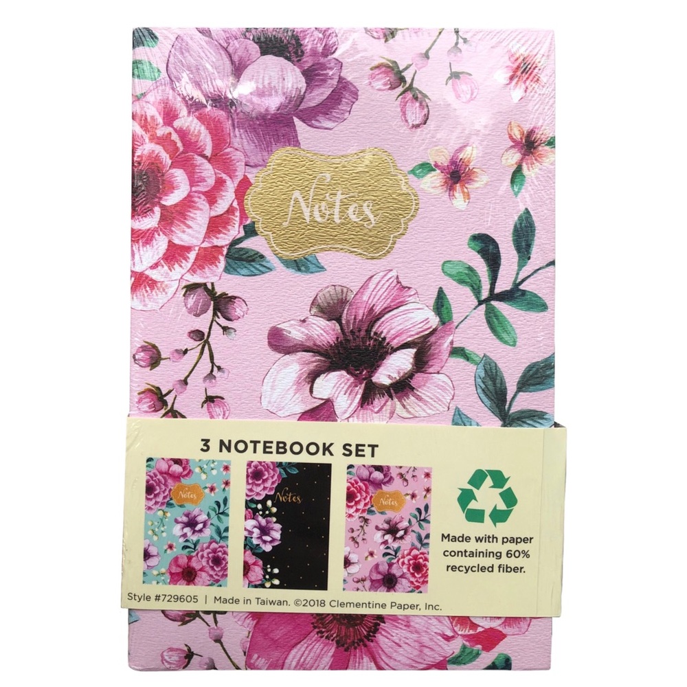 Clementine Paper Floral Pink 'Notes' Notebook Trio Set - 3 Pack (729605)
